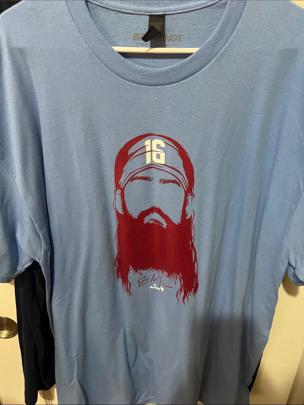 Brandon Marsh- Light Blue Graphic Short Sleeve Tee with Red Print - Men